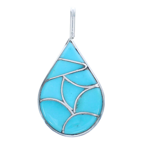 Native American Zuni Turquoise Tear Drop Sterling Silver Pendant JX122779