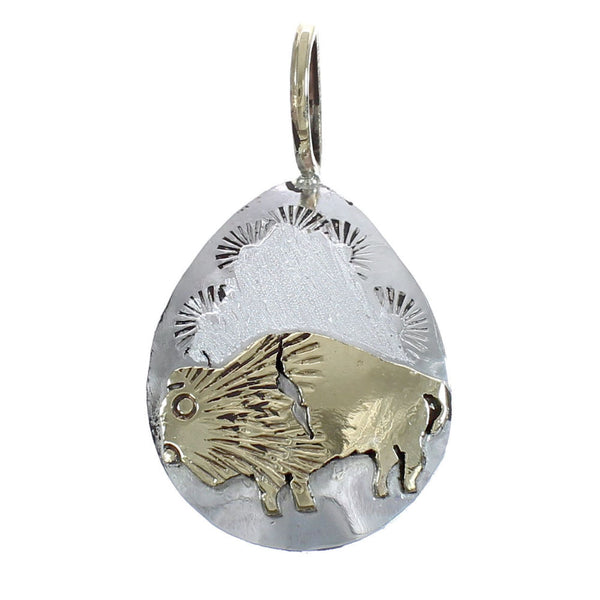 Native American Navajo Sterling Silver 12KGF Buffalo Pendant JX122730