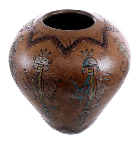 Navajo Kachina Figure Hand Crafted Pot By Artist Nancy Chilly JX122888