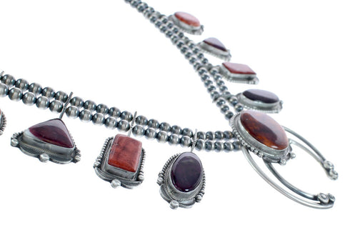 Navajo Oyster Shell Sterling Silver Earring and Squash Blossom Necklace Set JX122959