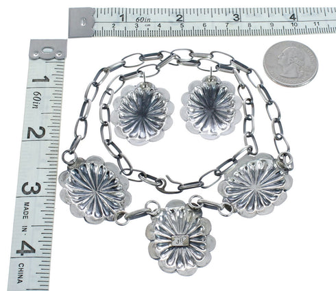 Native American Navajo Concho Sterling Silver Post Earrings and Necklace Set JX122958