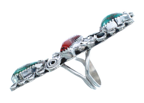 Native American Sterling Silver Turquoise And Coral Leaf Ring Size 8 AX123050