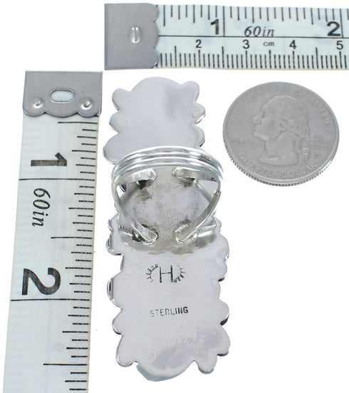 Native American Sterling Silver Turquoise And Coral Leaf Ring Size 8 AX123050