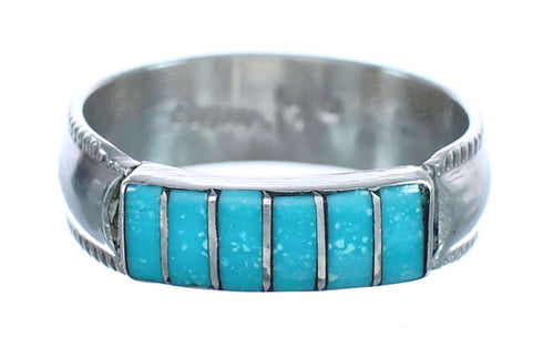 Zuni Jewelry Turquoise Inlay Sterling Silver Ring Size 6-1/4 AX123090