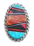 Native American Sterling Silver Multicolor Inlay Ring Size 7-3/4 AX123186