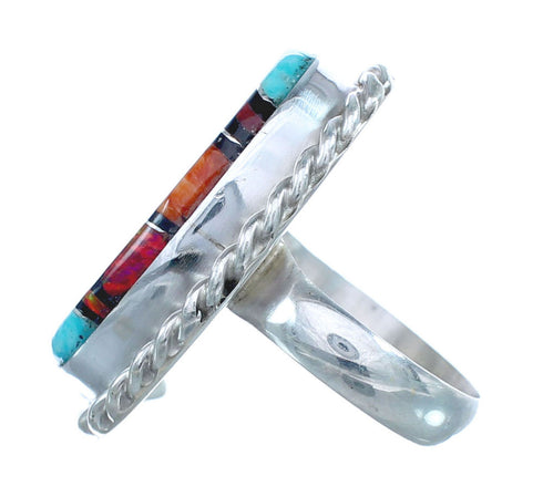Native American Sterling Silver Multicolor Inlay Ring Size 7-3/4 AX123186