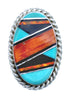 Native American Sterling Silver Multicolor Inlay Ring Size 8 AX123189