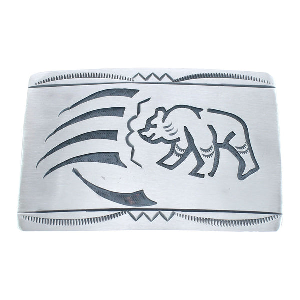 Native American Navajo Sterling Silver Bear and Bear Paw Belt Buckle JX123067