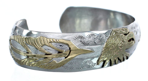 Native American Sterling Silver12KGF Eagle Navajo Cuff Bracelet JX123095
