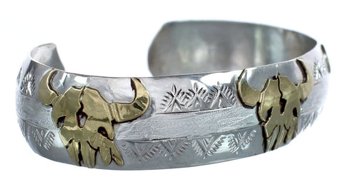 Native American Sterling Silver12KGF Cow Skull Navajo Cuff Bracelet JX123097