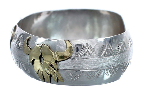 Native American Sterling Silver12KGF Cow Skull Navajo Cuff Bracelet JX123097
