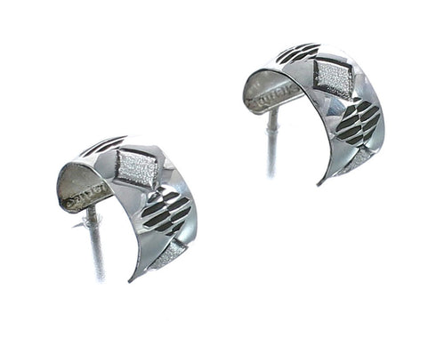 Native American Authentic Sterling Silver Post Hoop Hand Crafted Earrings JX123115