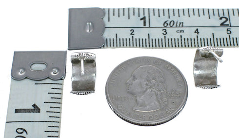 Native American Authentic Sterling Silver Post Hoop Hand Crafted Earrings JX123115