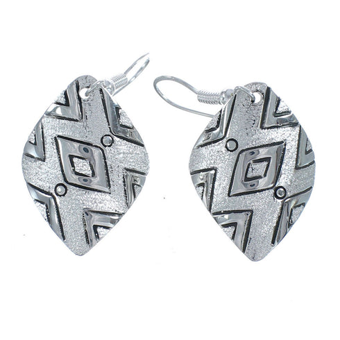 Native American Genuine Sterling Silver Hook Dangle Earrings JX123138