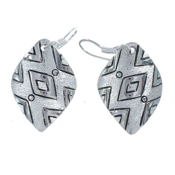 Native American Genuine Sterling Silver Hook Dangle Earrings JX123138