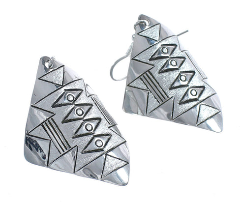 Native American Genuine Sterling Silver Hook Dangle Earrings JX123171