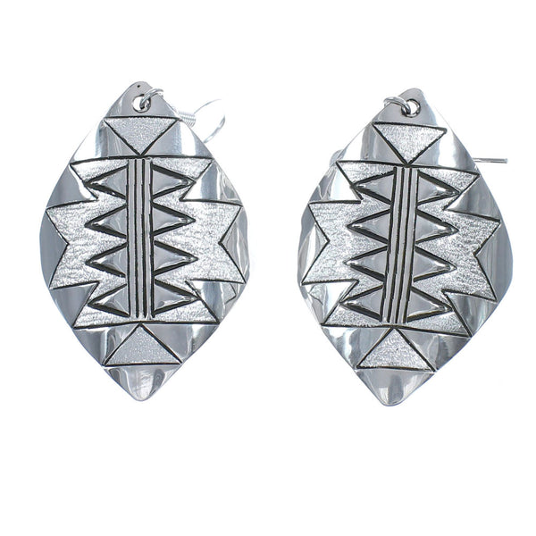 Native American Genuine Sterling Silver Hook Dangle Earrings JX123173