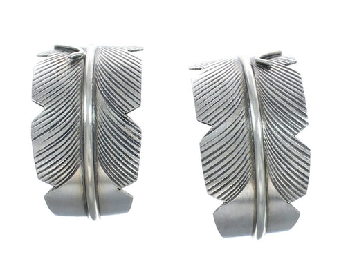 Native American Navajo Sterling Silver Feather Post Hoop Earrings JX123170
