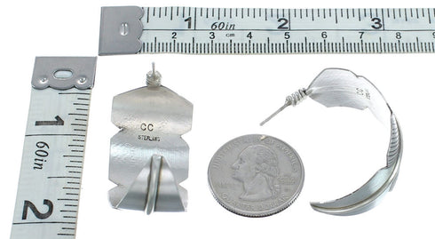 Native American Navajo Sterling Silver Feather Post Hoop Earrings JX123170