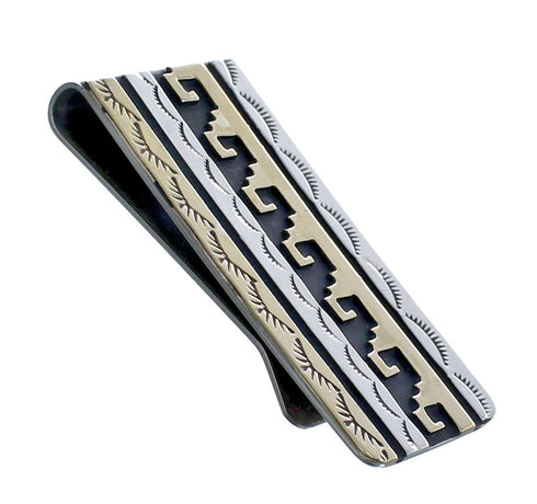 Native American Sterilng Silver 12KGF Water Wave Money Clip JX123179