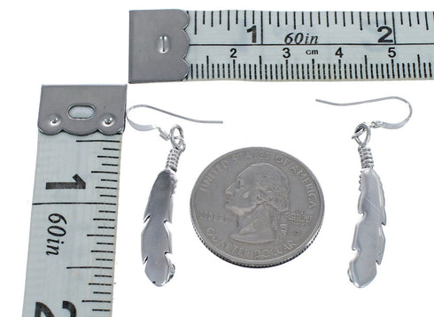Native American Opal Feather Sterling Silver Hook Dangle Earrings JX123246