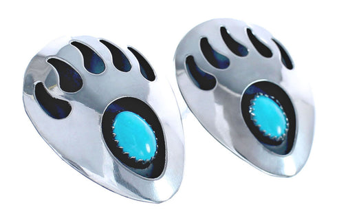 Navajo Genuine Sterling Silver Turquoise Bear Paw Post Earrings JX123226