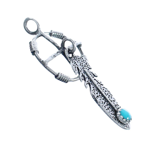 Navajo Sterling Silver Turquoise Medicine Wheel Feather Pendant JX123304