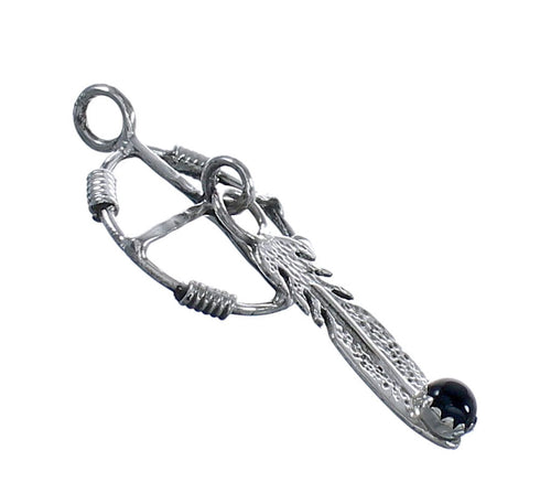 Navajo Sterling Silver Onyx Medicine Wheel Feather Pendant JX123267