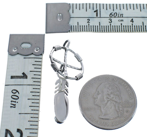 Navajo Sterling Silver Onyx Medicine Wheel Feather Pendant JX123267