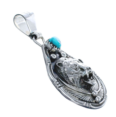 Native American Navajo Turquoise Bear Sterilng Silver Pendant JX123308