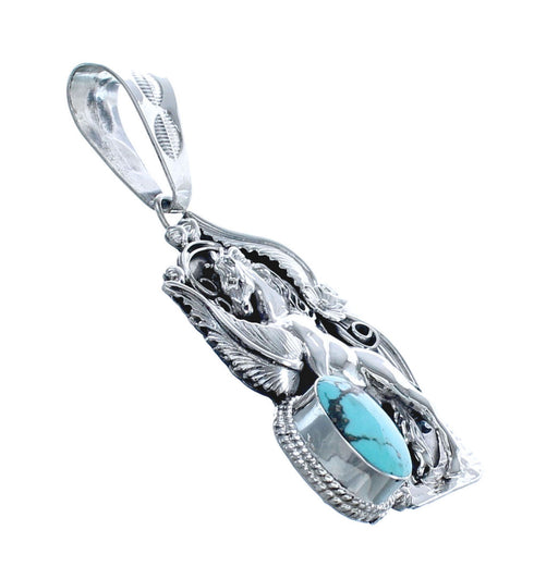 Native American Navajo Turquoise Sterling Silver Horse Leaf Pendant JX123274