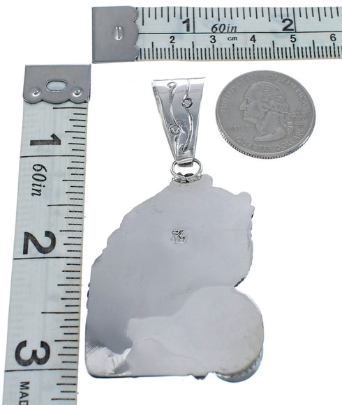 Native American Navajo Turquoise Sterling Silver Horse Leaf Pendant JX123274