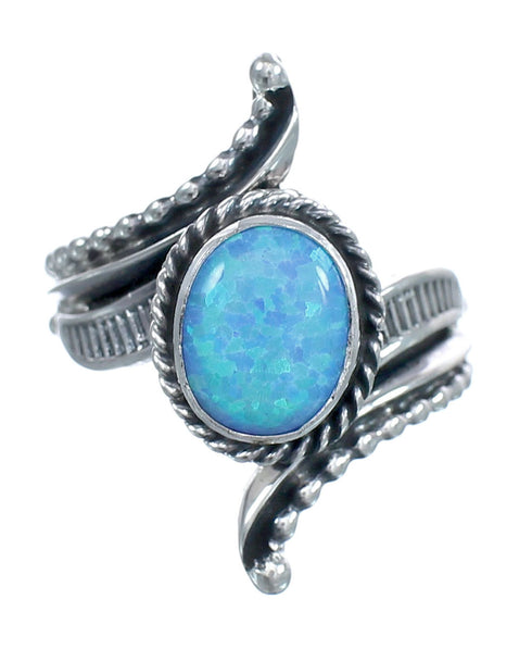 Native American Blue Opal Sterling Silver Ring Size 8 AX123332