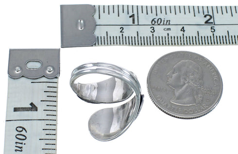 Feather Sterling Silver Coral Navajo Adjustable Ring Size 7, 8, 9 AX123254