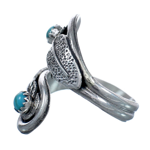Feather Sterling Silver Turquoise Navajo Adjustable Ring Size 7, 8, 9 AX123330