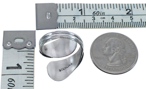 Feather Sterling Silver Turquoise Navajo Adjustable Ring Size 7, 8, 9 AX123330