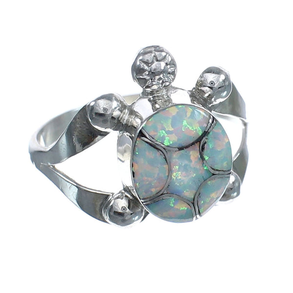 Native American Navajo Opal Sterilng Silver Turtle Ring Size 8-1/4 AX123357