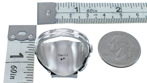 Black Onyx and Sterling Silver Scalloped Leaf Navajo Ring Size 11-1/2 AX123269