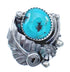 Flower Scalloped Leaf Turquoise Genuine Sterling Silver Navajo Ring Size 6 AX123280