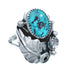 Flower Scalloped Leaf Turquoise Genuine Sterling Silver Navajo Ring Size 6-1/4 AX123287