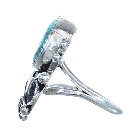 Flower Scalloped Leaf Turquoise Genuine Sterling Silver Navajo Ring Size 6-1/4 AX123287