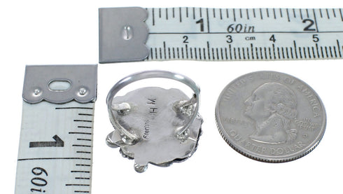 Flower Scalloped Leaf Turquoise Genuine Sterling Silver Navajo Ring Size 6-1/4 AX123287