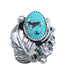 Flower Scalloped Leaf Turquoise Genuine Sterling Silver Navajo Ring Size 5-1/2 AX123288