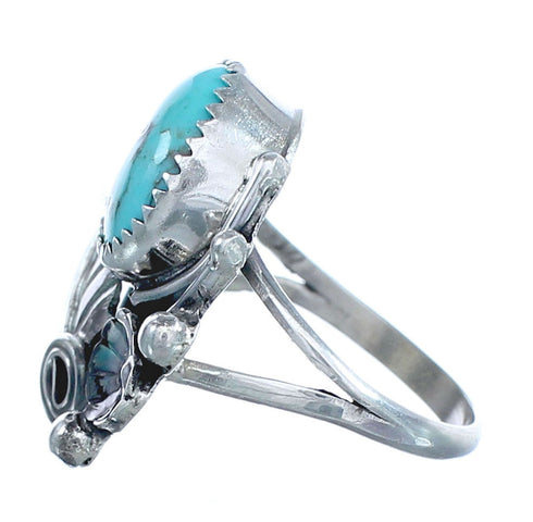 Flower Scalloped Leaf Turquoise Genuine Sterling Silver Navajo Ring Size 5-1/2 AX123288