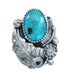 Flower Scalloped Leaf Turquoise Genuine Sterling Silver Navajo Ring Size 7 AX123289