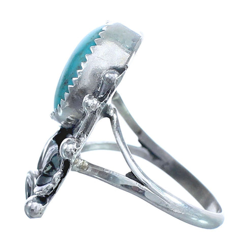 Flower Scalloped Leaf Turquoise Genuine Sterling Silver Navajo Ring Size 7 AX123289