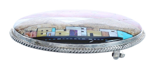 Native American Village Design Multicolor Silver Belt Buckle YS59577