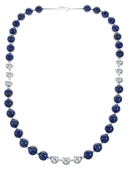 Sterling Silver And Lapis Navajo Bead Necklace AX123520
