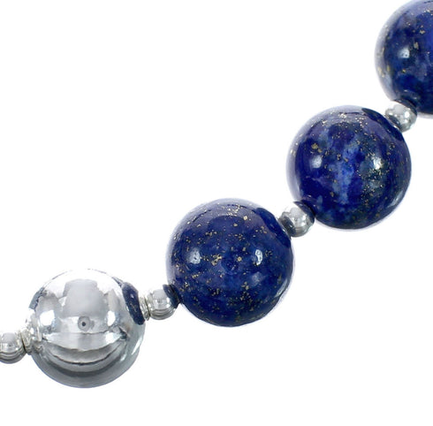 Sterling Silver And Lapis Navajo Bead Necklace AX123520
