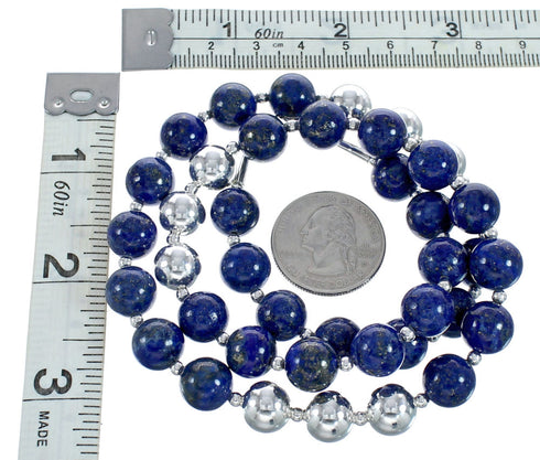 Sterling Silver And Lapis Navajo Bead Necklace AX123520